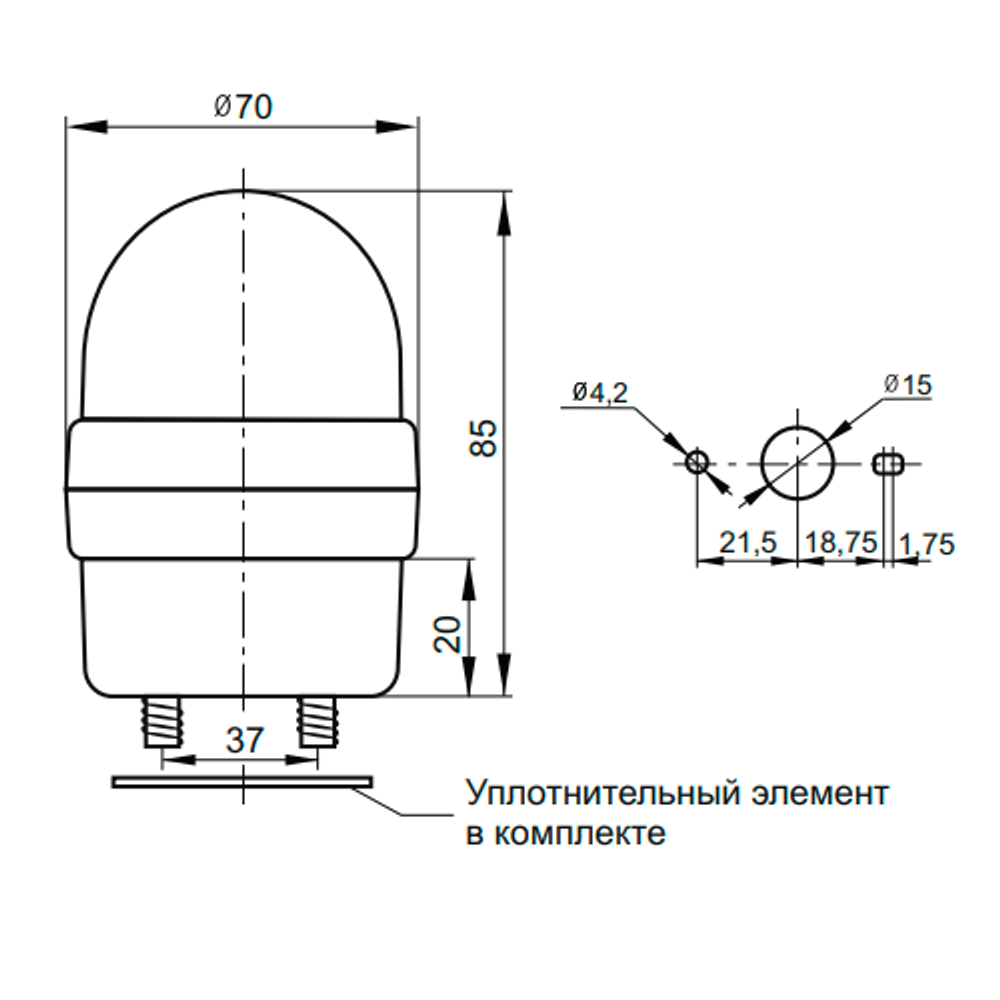 Желтый проблесковый маячок INNOCONT SL70B-024-Y