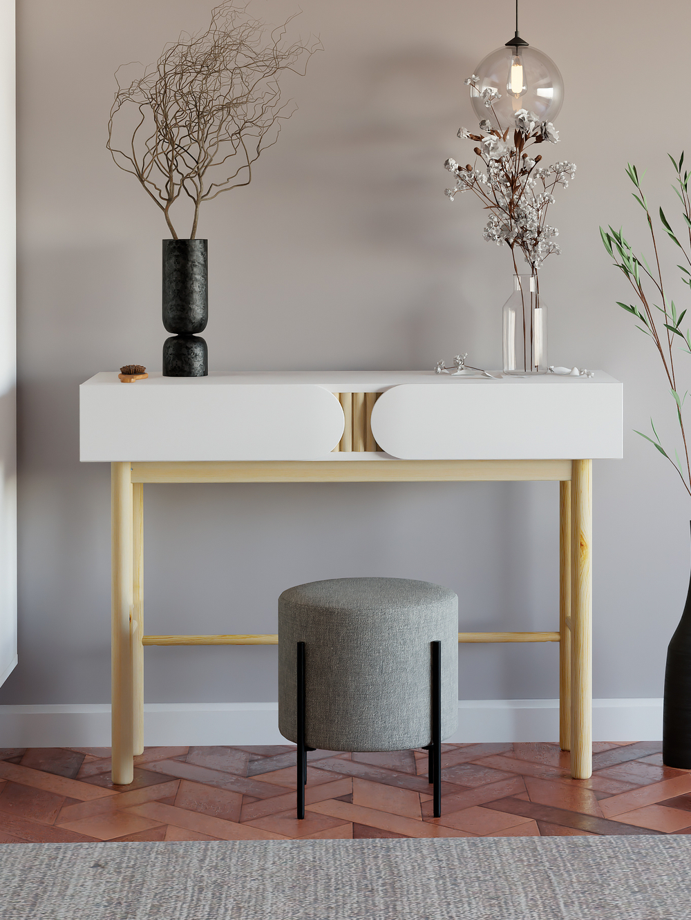 Туалетный столик, 100х35х79, Ола, консольный, с ящиками, косметический, для девочки, на ножках из сосны, Dipriz