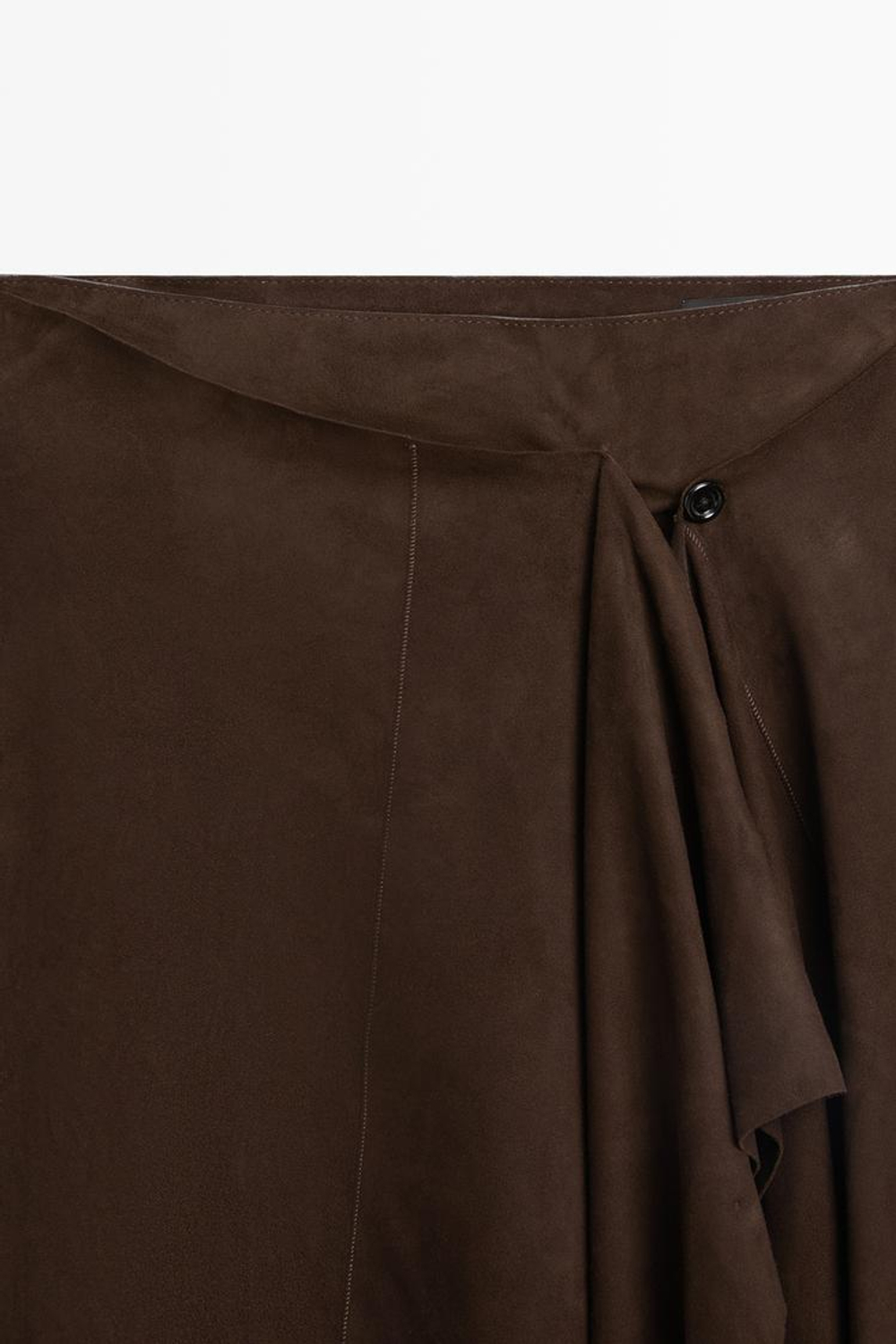 Massimo Dutti Замшевая кожаная юбка миди с оборками, коричневый