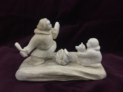 Шаман с собакой, статуэтка из  рога лося