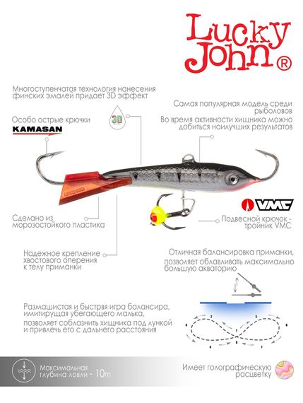 Балансир Lucky John CLASSIC 6 с тр. 60мм/12HRT блистер