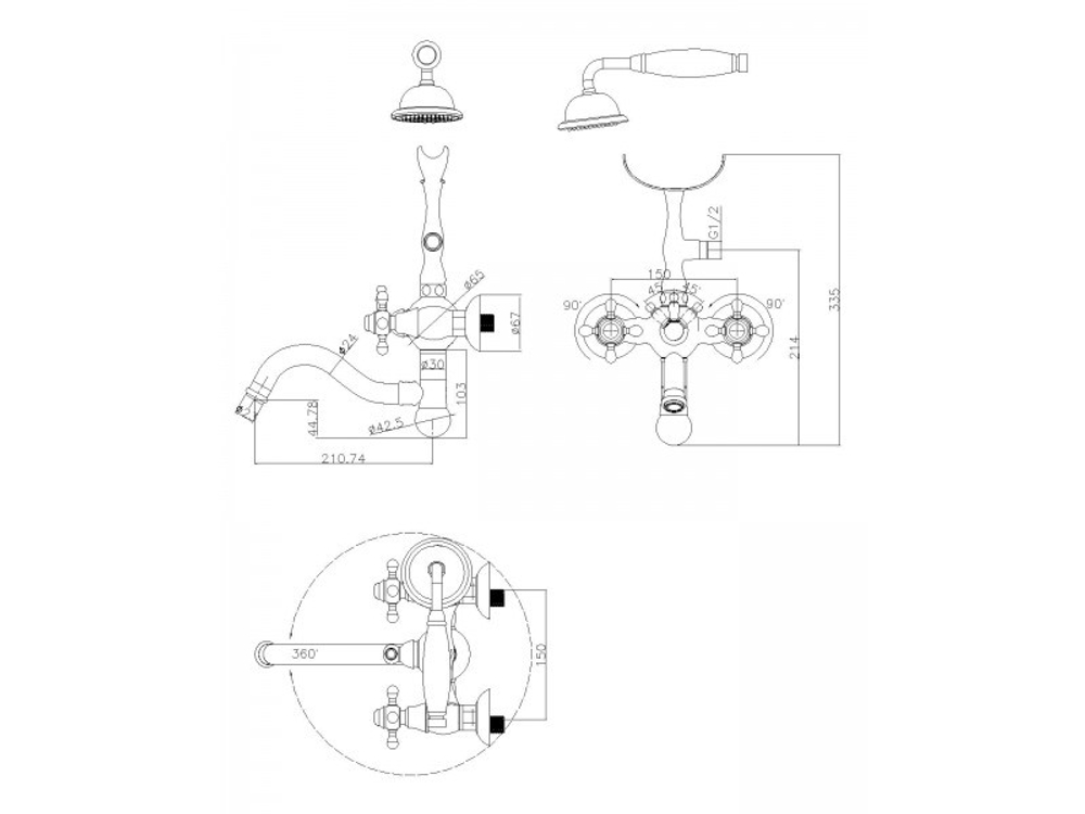 Смеситель Aksy Bagno  Primavera 101 Crome для ванны схема