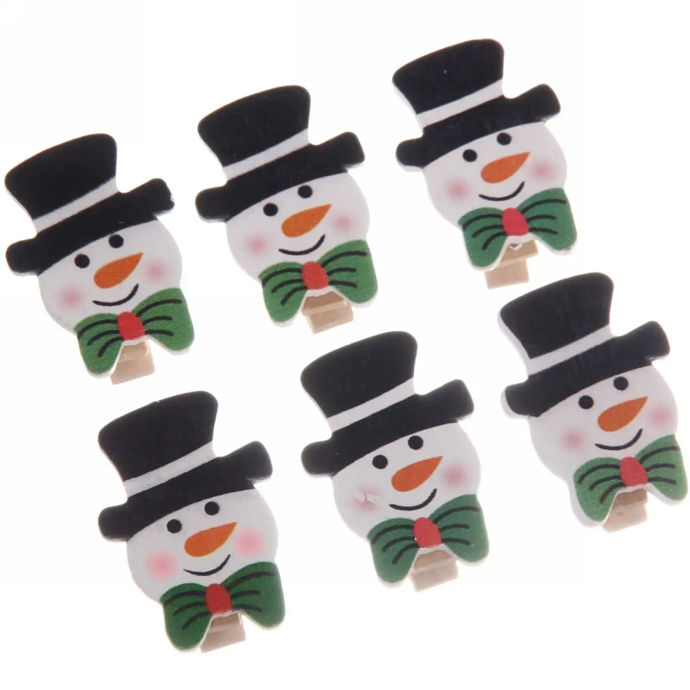 Прищепки декоративные «Снеговичок с бантом» 3,5 см (набор 6 шт)