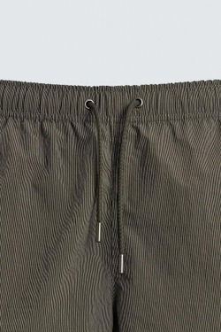 ZARA ПЛАВКИ ИЗ ЖАТОЙ ТКАНИ В МЕЛКУЮ ПОЛОСКУ, ХАКИ