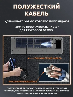 Эндоскоп для смартфона с подсветкой, 2 камеры, 3МП, 8мм, водонепроницаемый, Android/iOS, 2 метра, жесткий