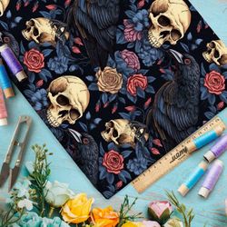 Ткань премиум дюспо мрачные черепа с птицами