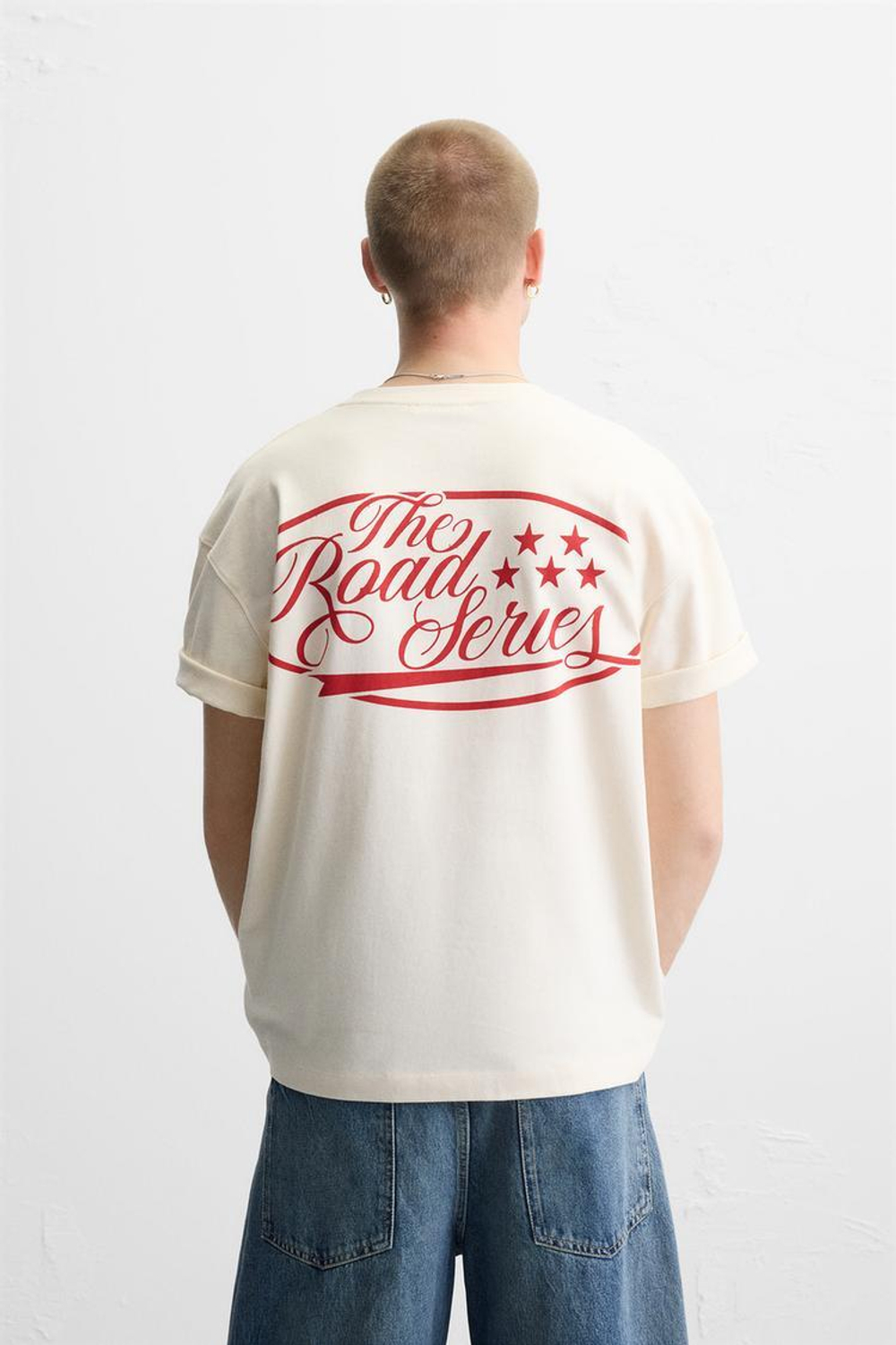 ZARA ФУТБОЛКА С КОНТРАСТНЫМ ПРИНТОМ, ПЕСОЧНЫЙ