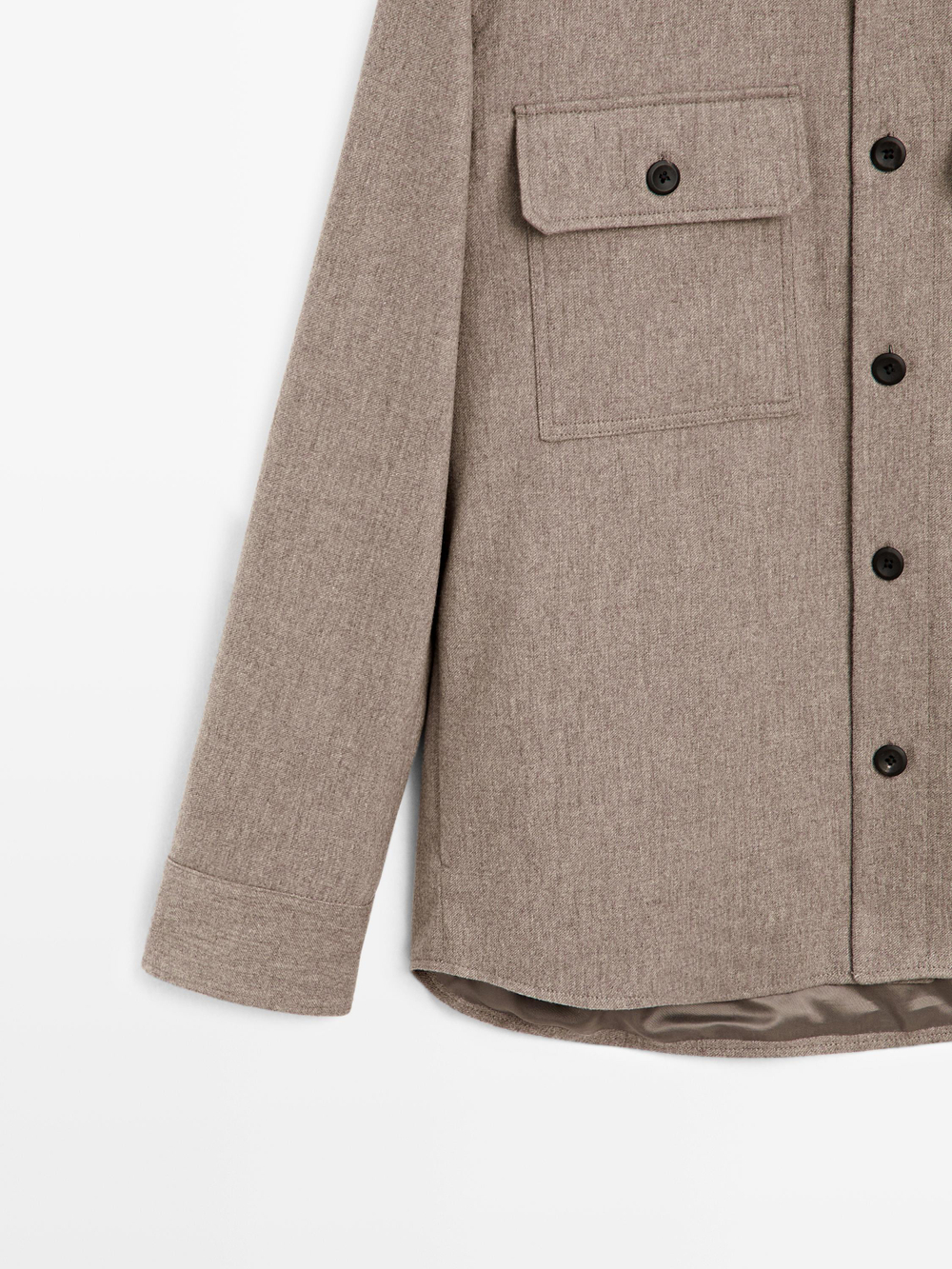 Massimo Dutti Куртка-рубашка из смесовой шерсти с карманами, норка