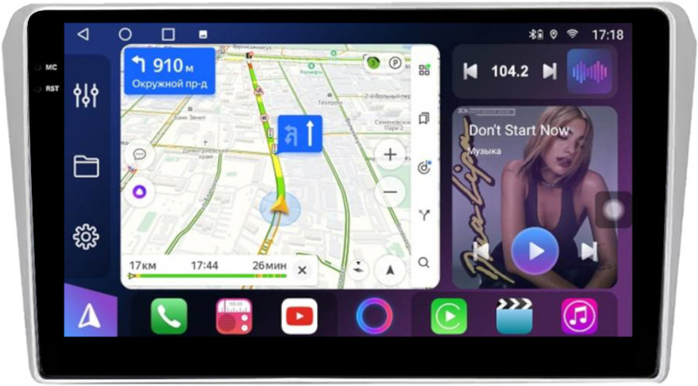 Магнитола для Toyota Avensis T250 2003-2009 (рамка черная) - FarCar 3049M монитор 9.5" QLED на Android 14, TS18, CarPlay, 4G SIM-слот