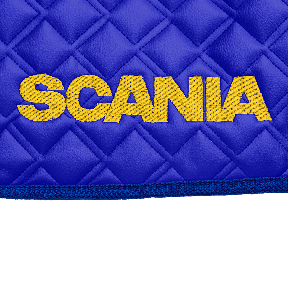Ковры SCANIA 5 серии Р (автомат) (экокожа, синий, синий кант, желтая вышивка)