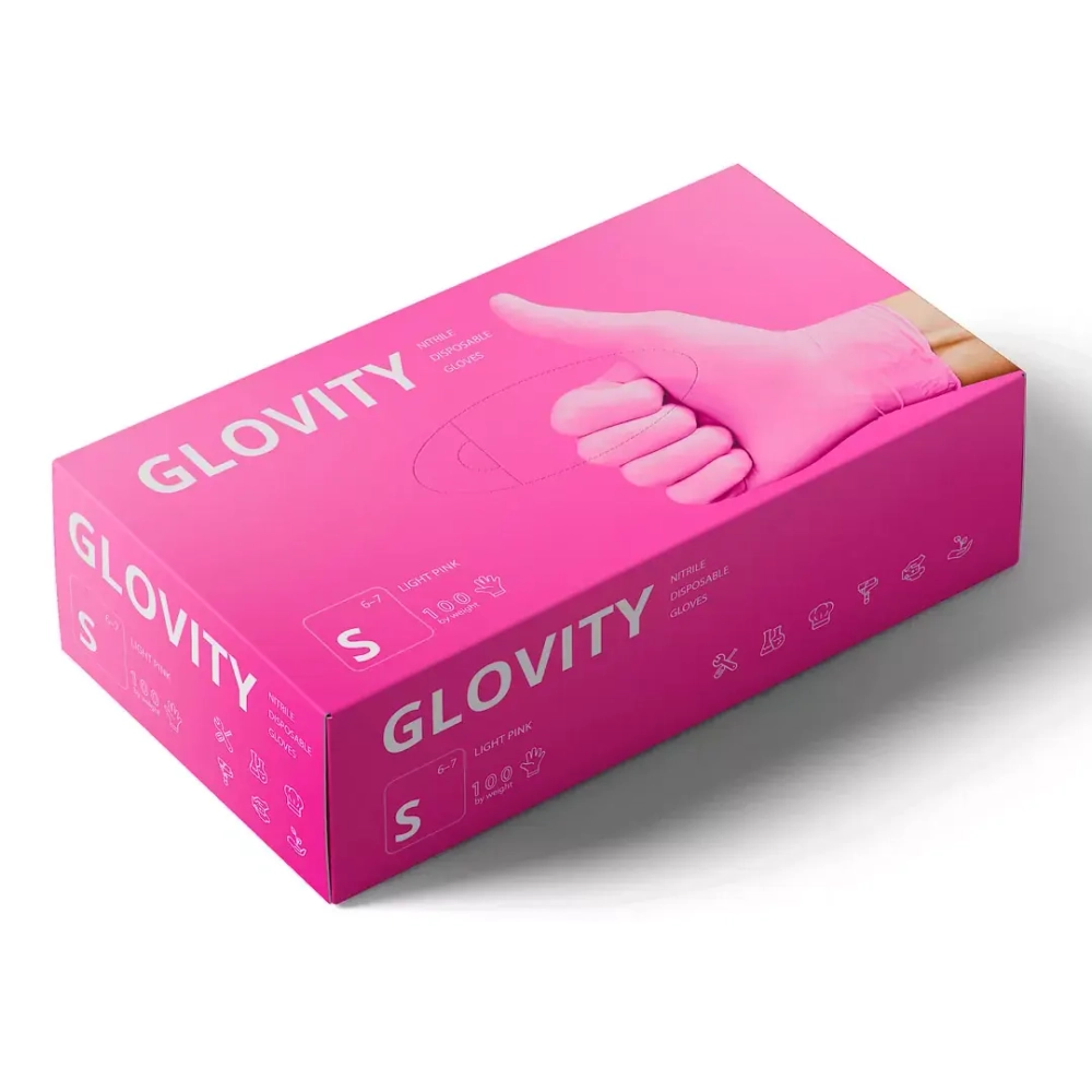 Перчатки нитриловые GLOVITY 50 пар S Розовые