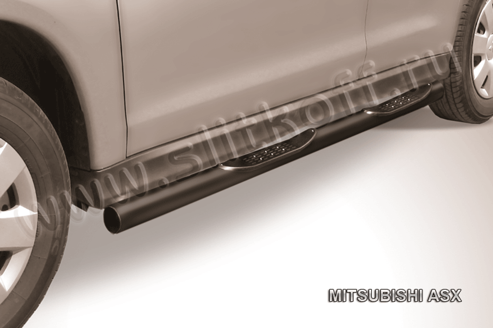 Пороги стальные Mitsubishi ASX (2010-2013) d76 с проступями (серебристые)