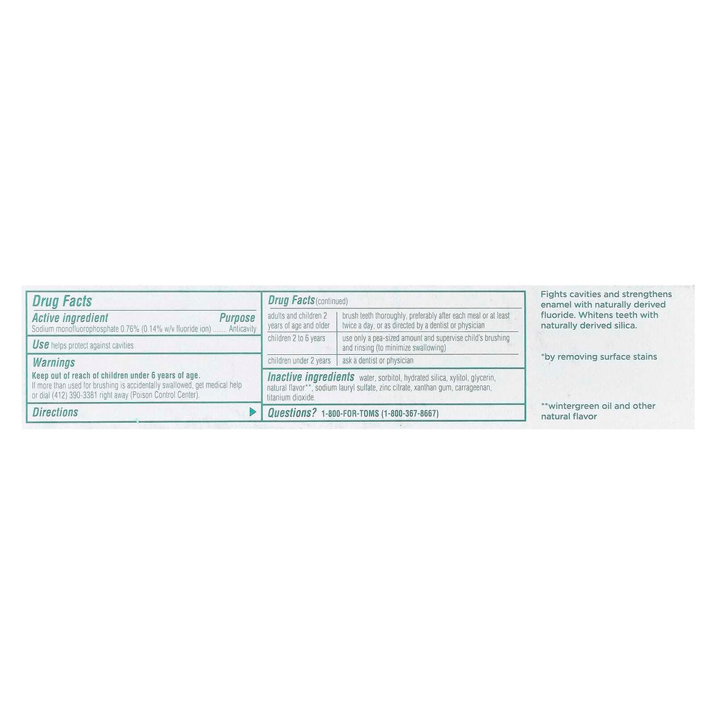 Tom's of Maine, Whole Care®, зубная паста от кариеса с фтором, зимняя мята, 113 г (4 унции)