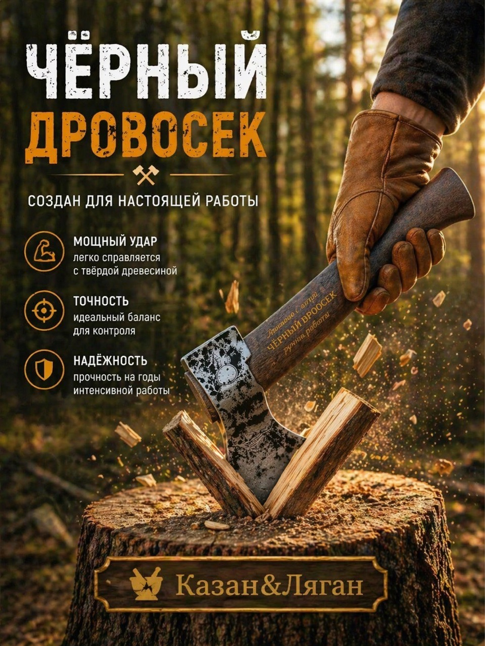 Топор ЧЕРНЫЙ ДРОВОСЕК сталь 60Г