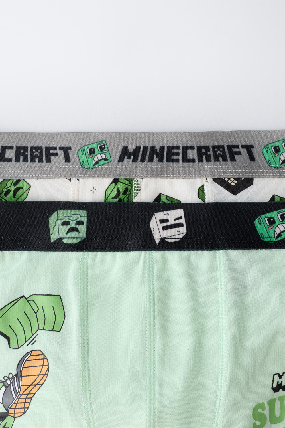 ZARA НАБОР ИЗ ДВУХ ТРУСОВ-БОКСЕРОВ MINECRAFT © MOJANG AB. ™, ЗЕЛЕНЫЙ/ЭКРЮ