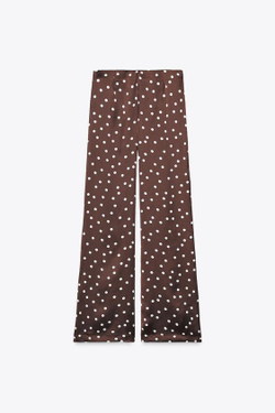 ZARA АТЛАСНЫЕ БРЮКИ С ВЫСОКОЙ ПОСАДКОЙ, КОРИЧНЕВЫЙ/ЭКРЮ