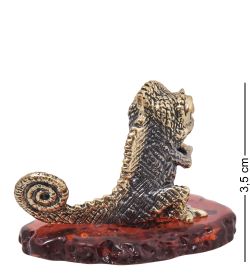 Народные промыслы AM-4095 Фигурка «Ящерица Паскаль Возмущение» (латунь, янтарь)