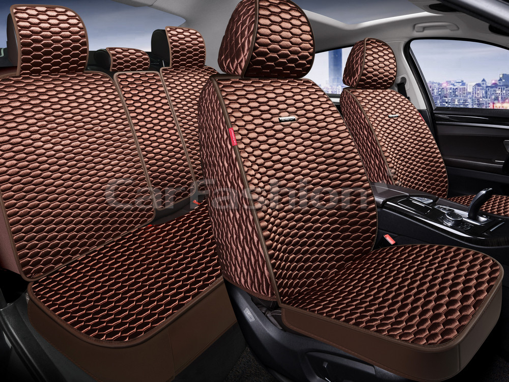 Накидки сидений ПОЛНЫЙ CarFashion (кт) -«ATLAS PLUS» 27347 -Шелк иск коричневый/коричневый/коричневы