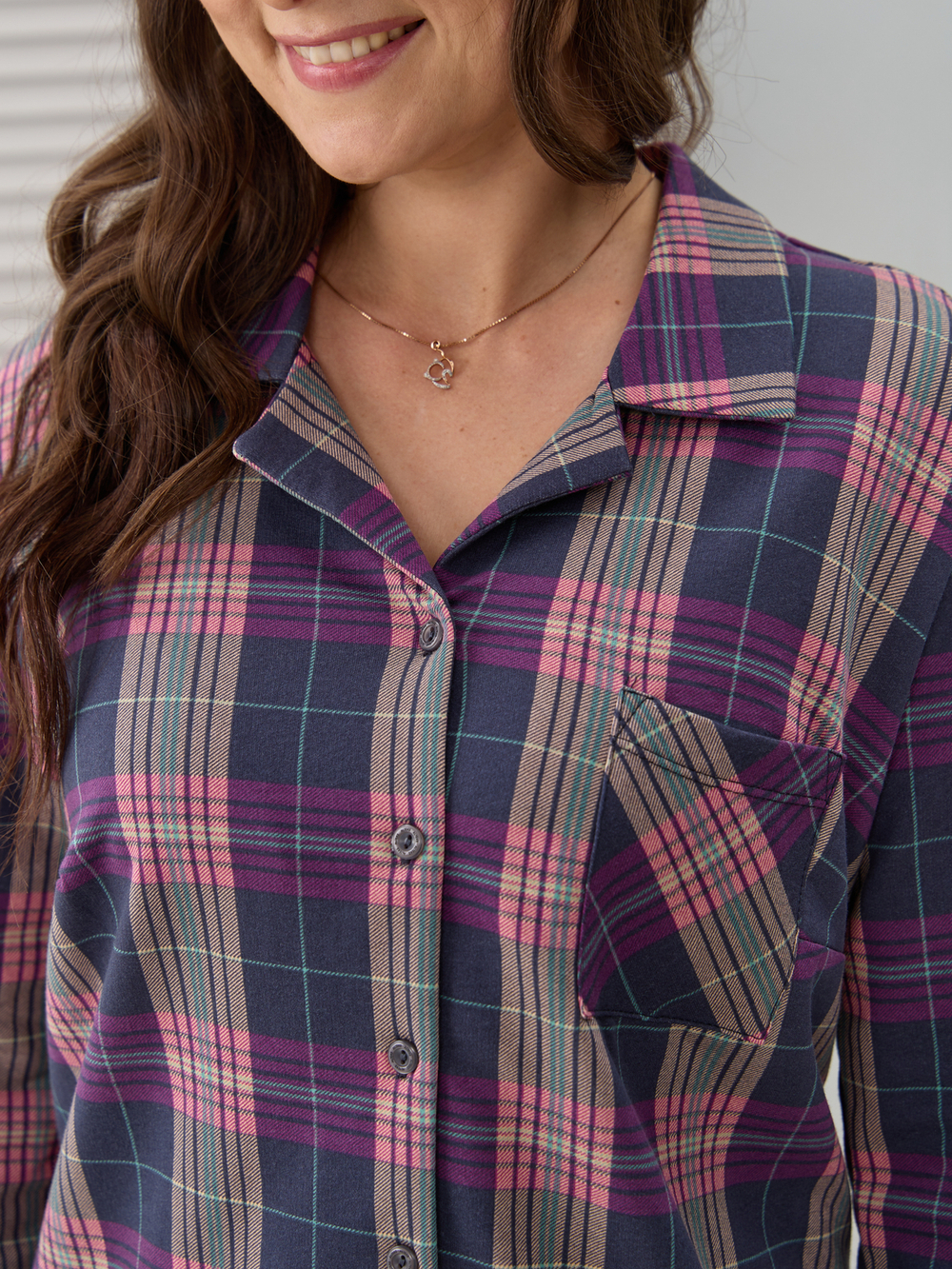 Туника Д-119/клетка-баклажан