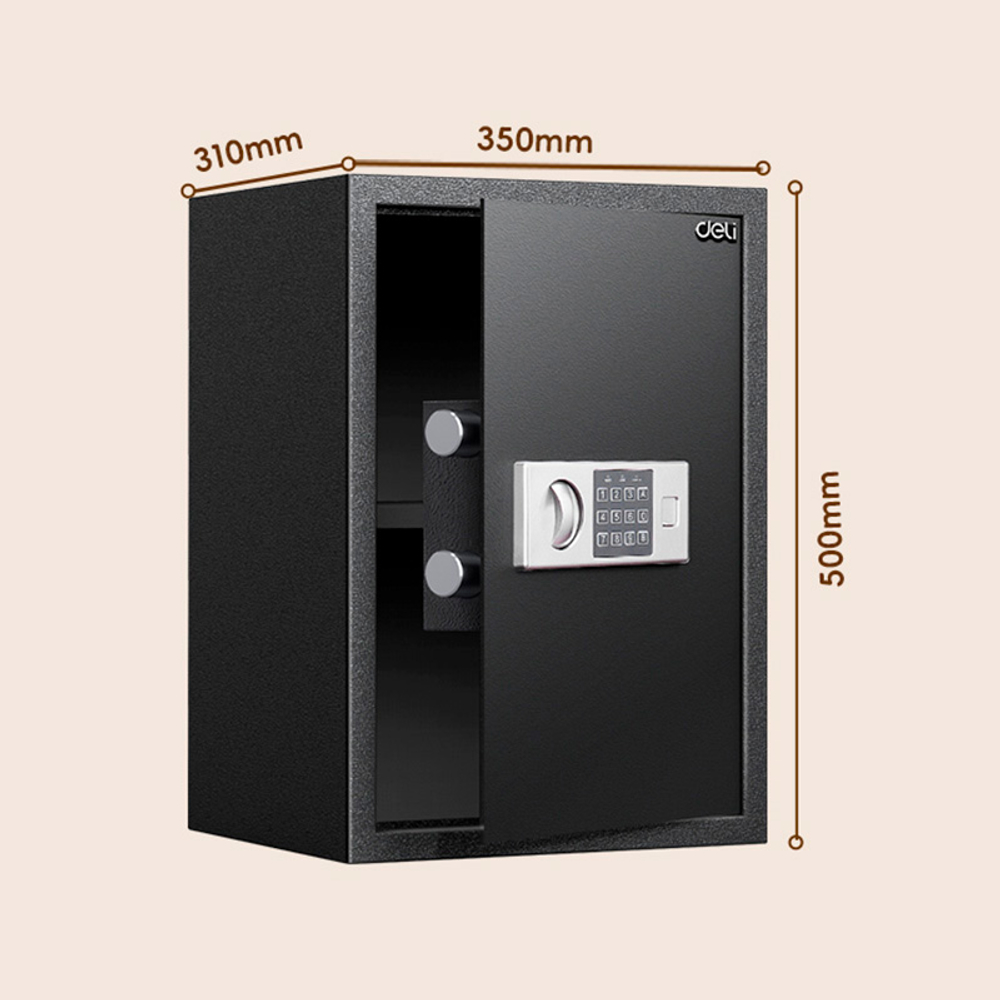 Сейф DELI "ET525" электронный замок + ключ, 350х310х500 мм, 14 кг, черный
