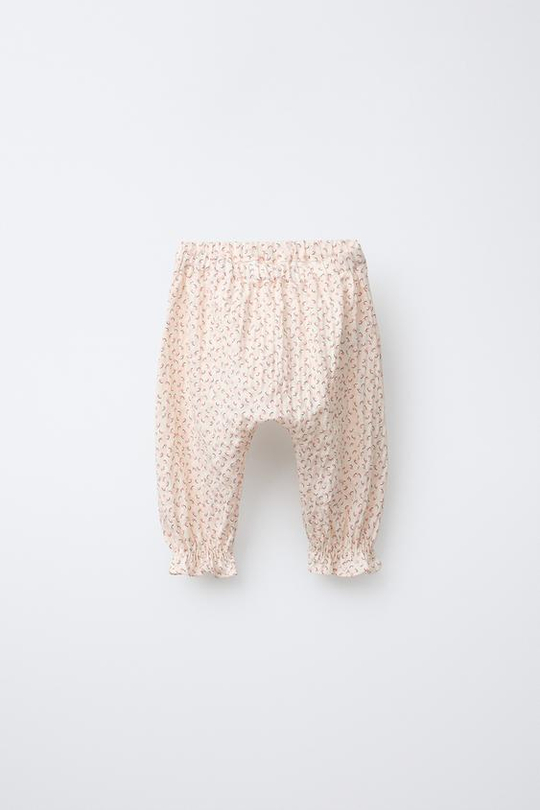 ZARA БРЮКИ-ДЖОГГЕРЫ С ЦВЕТОЧНОЙ ТЕКСТУРОЙ, ЭКРЮ