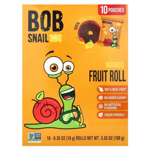 Bob Snail, Fruit Roll, манго, 10 пакетиков по 10 г (0,35 унции)