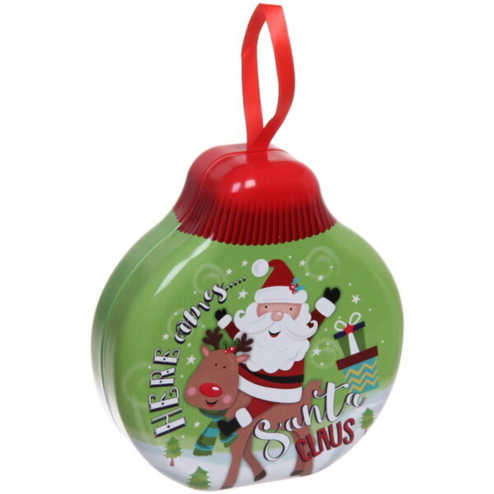 Банка жестяная «Шарик» 13*12*4см Санта на олене