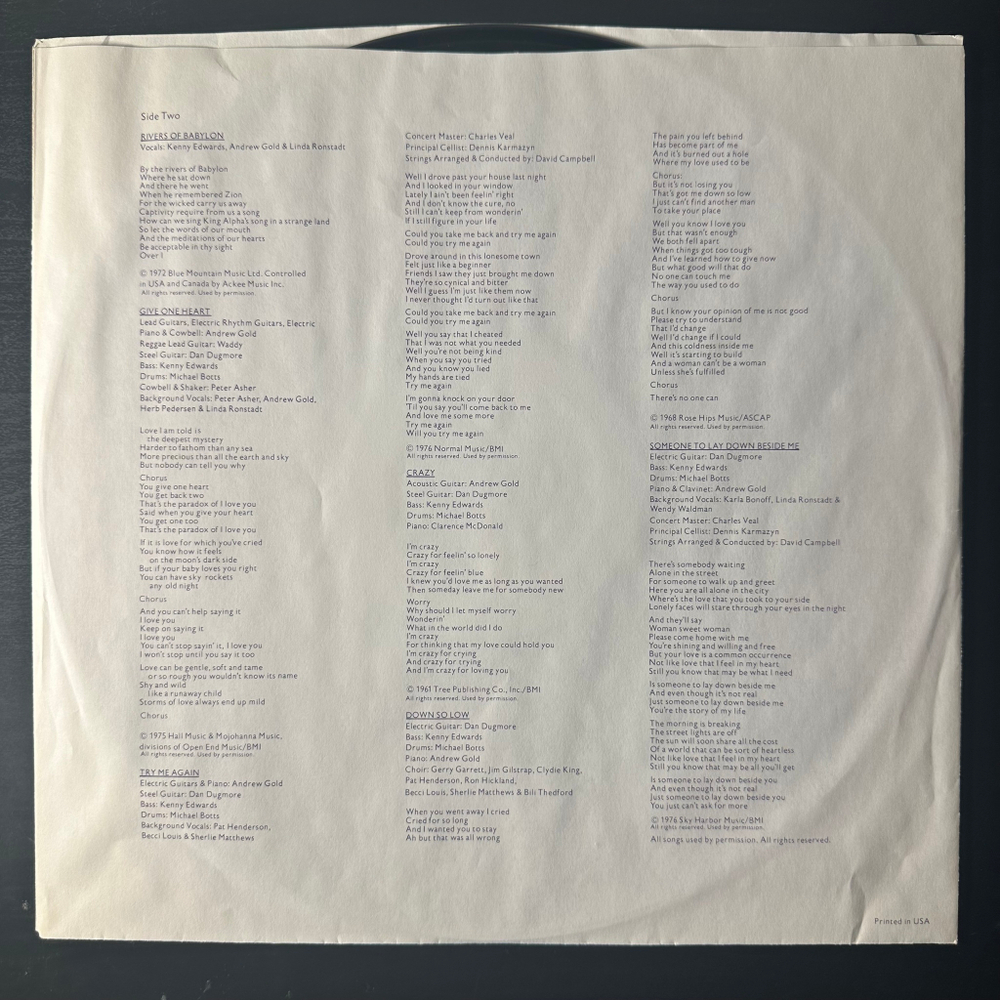 Linda Ronstadt ‎– Hasten Down The Wind (США 1976г.)