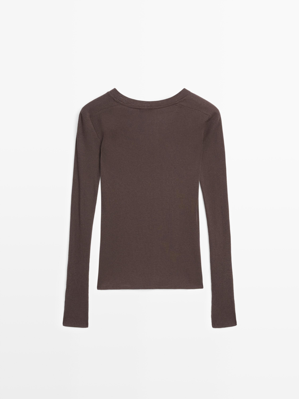 Massimo Dutti Футболка в рубчик с длинными рукавами, коричневый