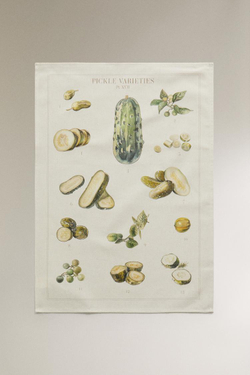 ZARA HOME ПОЛОТЕНЦЕ С РИСУНКОМ ОГУРЦОВ 2ШТ, ЭКРЮ