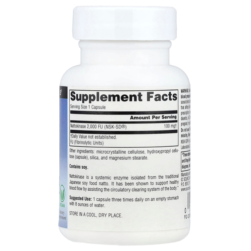 Source Naturals, наттокиназа NSK-SD®, 100 мг, 30 веганских капсул