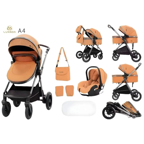 Детская коляска-трансформер Luxmom A4 3в1 (коричневый)