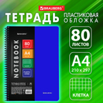 Тетрадь А4 80 л. BRAUBERG "Metropolis" спираль пластиковая клетка обложка пластик синий (4 штуки в упаковке)