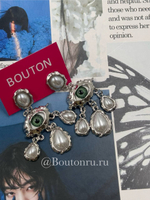 Серьги Скиапар. серебристые в форме глаза с крупными жемчужными подвесками