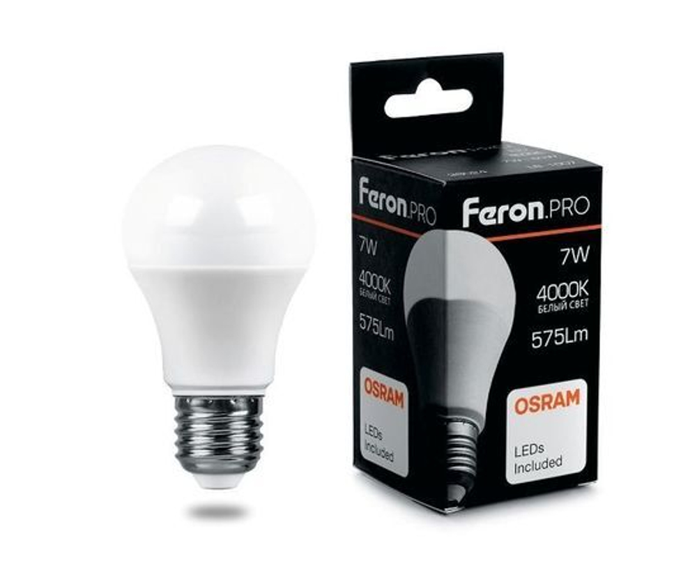Лапочка Feron.PRO ЛОН A60 E27 15W(1300lm) 6400K 6K матовый 125x60 OSRAM LED LB-1015 38037, 1 шт.