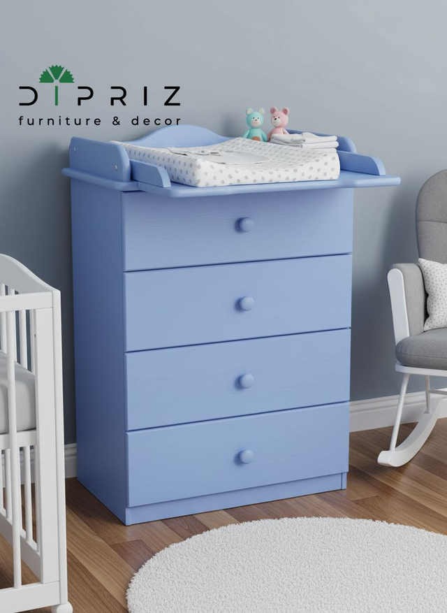 Комод, 60х44х88, Алиса, пеленальный, с ящиками, для одежды и игрушек, деревянный, синий воск, Dipriz