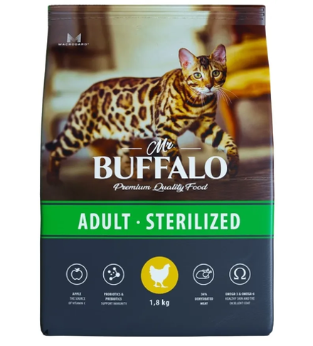 Mr.Buffalo 1.8кг Sterilized Сухой корм для стерилизованных кошек Курица