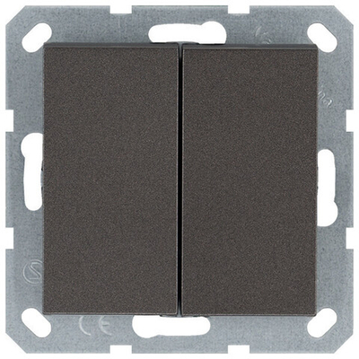 Выключатель двухклавишный 10A 250V~ с накладкой, цвет Мокко