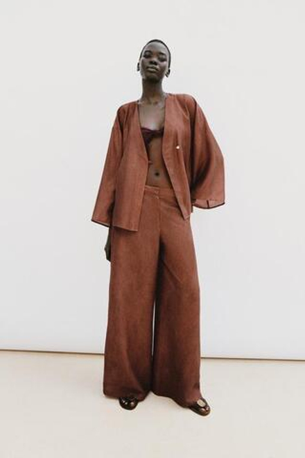 ZARA ШИРОКИЕ СТРУЯЩИЕСЯ БРЮКИ, ТЕМНЫЙ ЧЕРЕПИЧНЫЙ