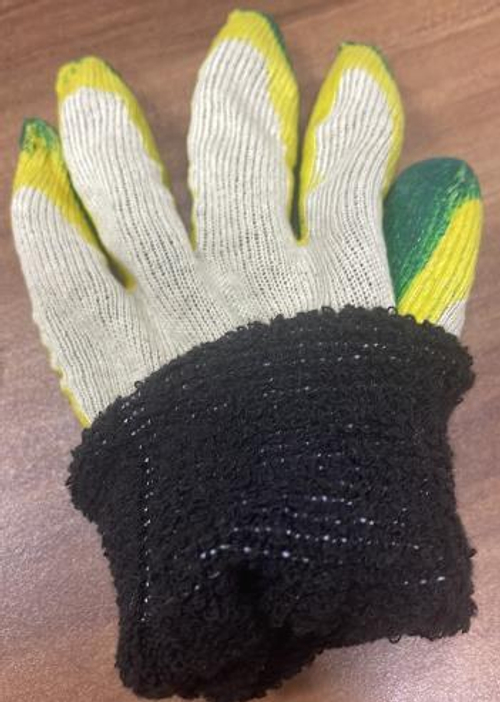 Перчатки х/б  Облив  латексн.  двойное покр. УТЕПЛЁННЫЕ, акрил., подклад чёр.цв. уп 5 пар