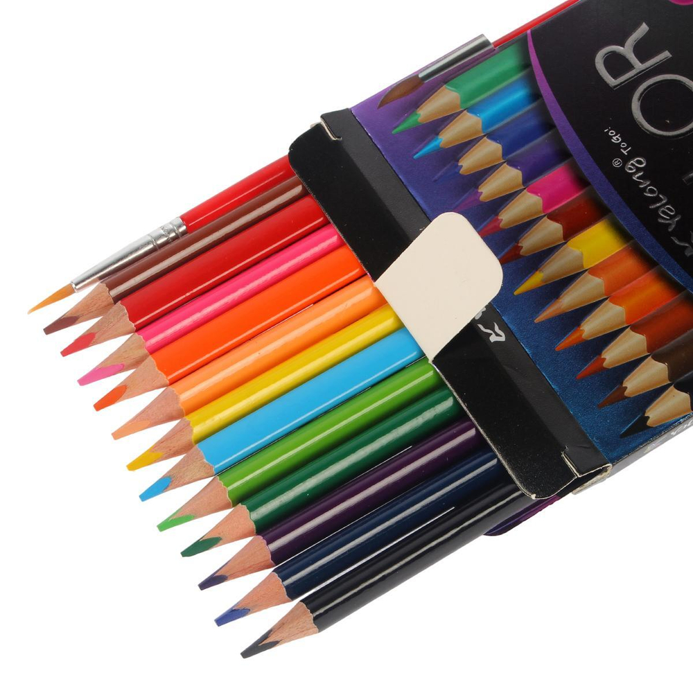 Карандаши цветные "Животные" 12 цветов 3-гранные акварельные с кисточкой