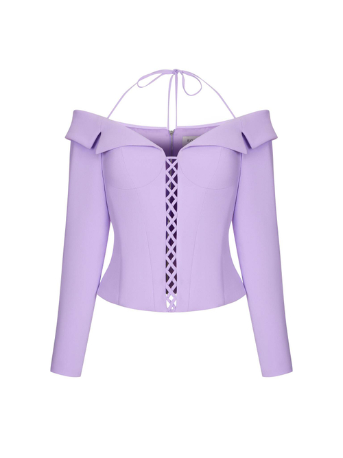 Блейзер корсетного типа c открытыми плечами из крепа со шнуровкой