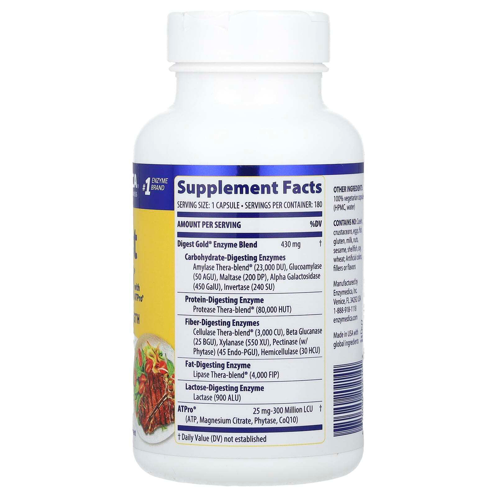 Enzymedica, Digest Gold® с ATPro®, с максимальной силой действия, 180 капсул