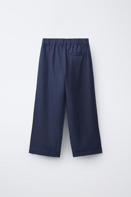 ZARA ПРЯМЫЕ БРЮКИ ИЗ ХЛОПКА И ЛЬНА, СИНИЙ