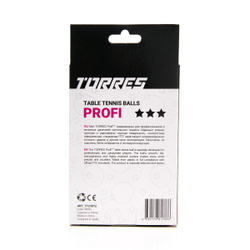 Мяч для наст. тенниса TORRES Profi 3*, диам. 40+мм, упак. 6 шт