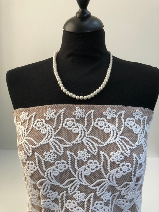 Сетка с вышивкой, молочный, нить из хлопока BST4061C1