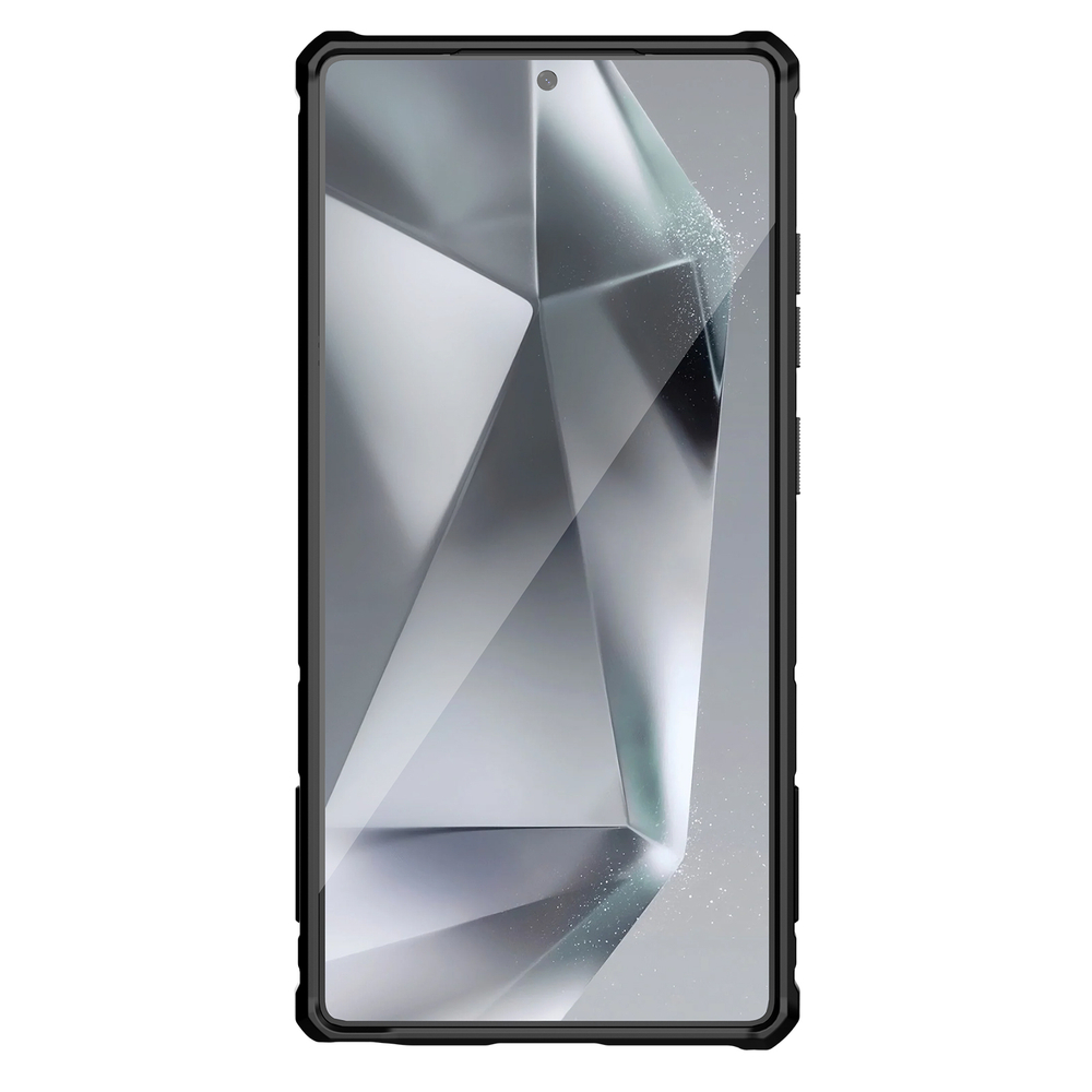 Противоударный чехол синего цвета от Nillkin на Samsung Galaxy S25 Ultra с откидной металлической крышкой для камеры, серия CamShield Armor Prop Case