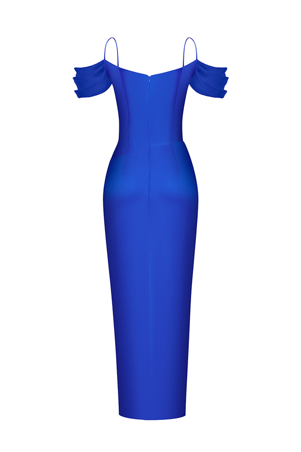 Платье миди удлиненное из сатина драпированное со спущенными рукавами