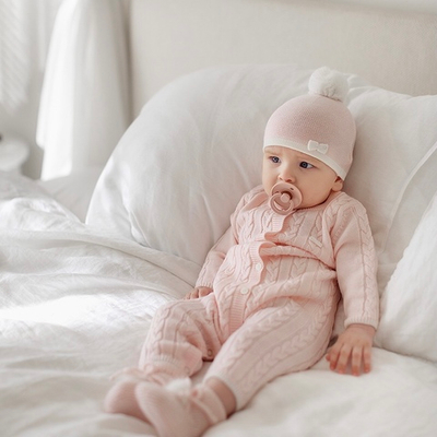 Комбинезон с косами из мериносовой шерсти (Светло-Розовый)