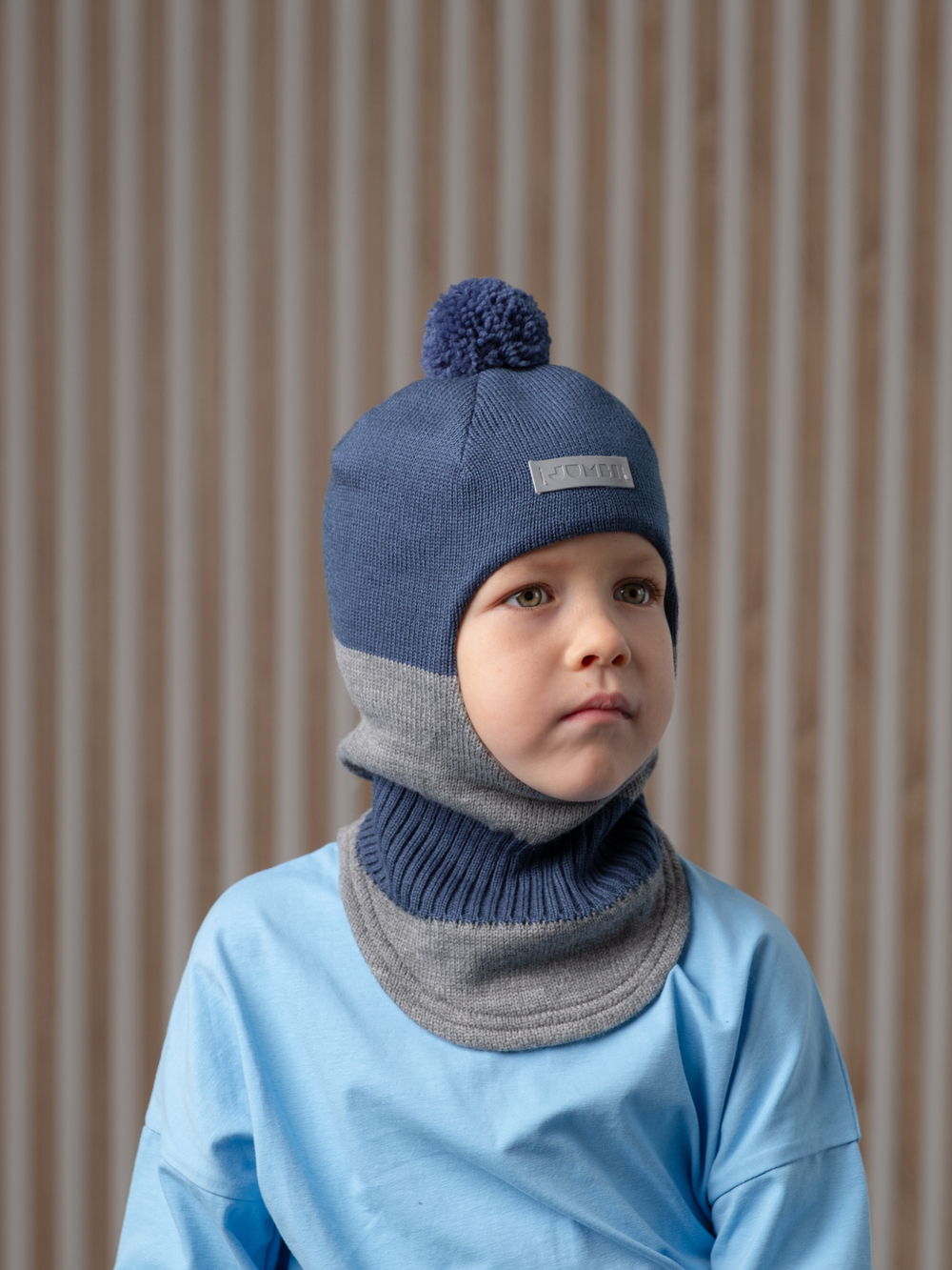 Шлем весенний/осенний вязаный (Серый габардин) ЧИП